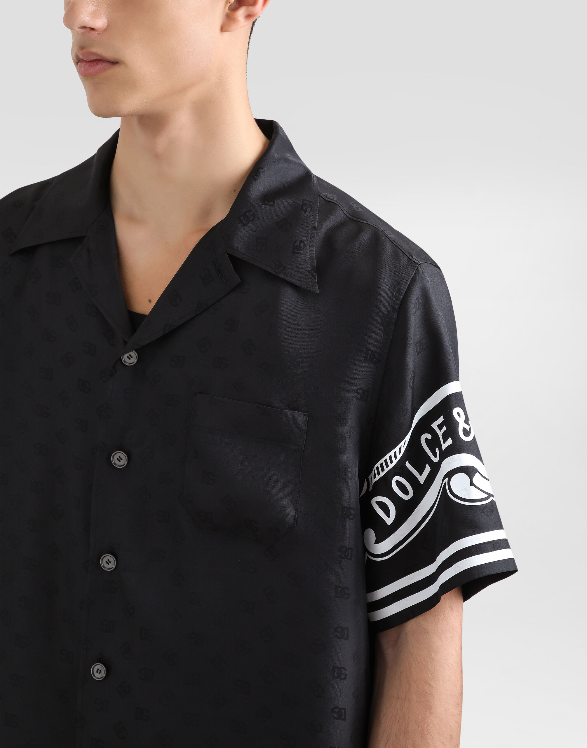 Printed silk and denim shirt in Black for Men | Dolce&Gabbana® US