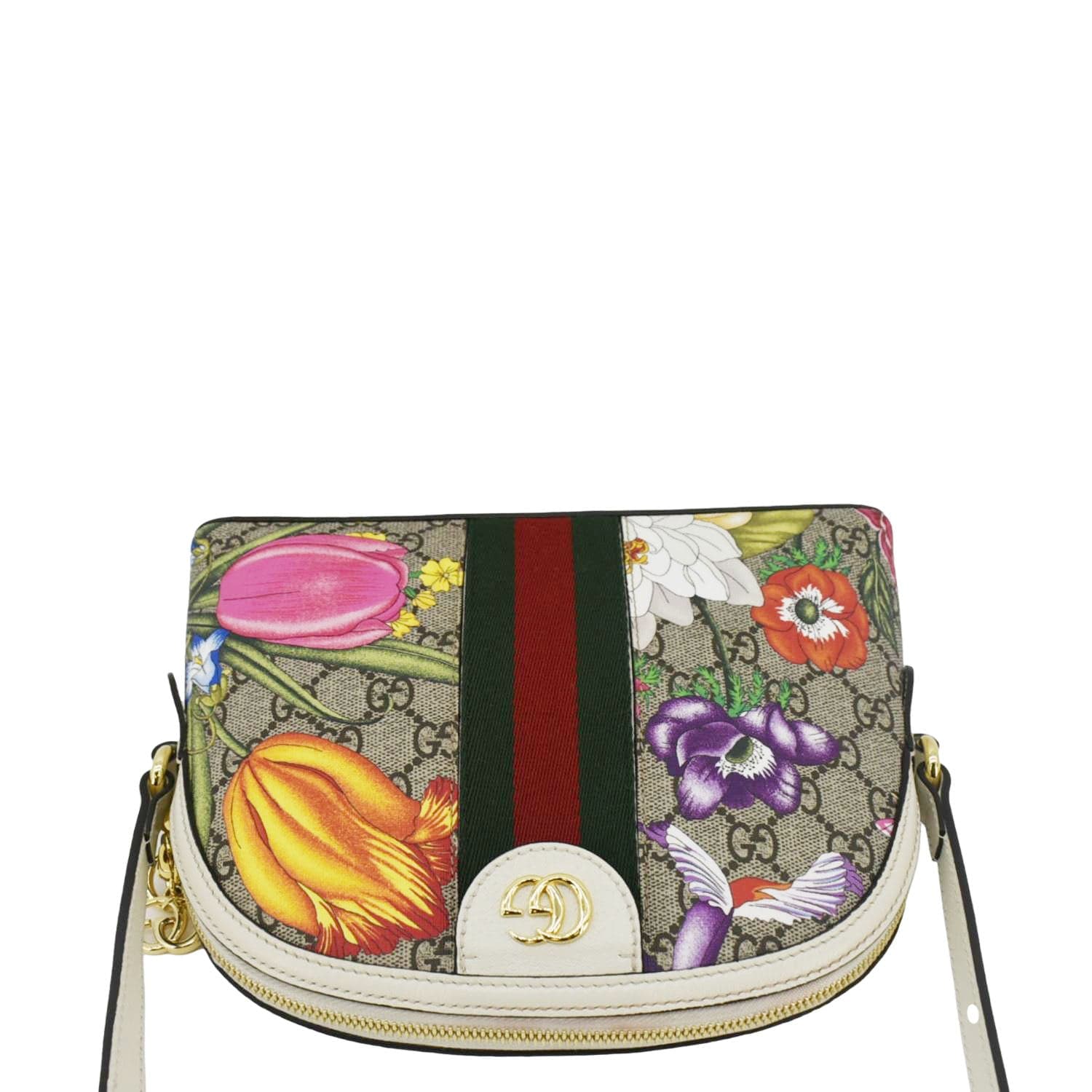 GUCCI Ophidia Flora Dome Small GG Supreme Monogram Shoulder Bag White
