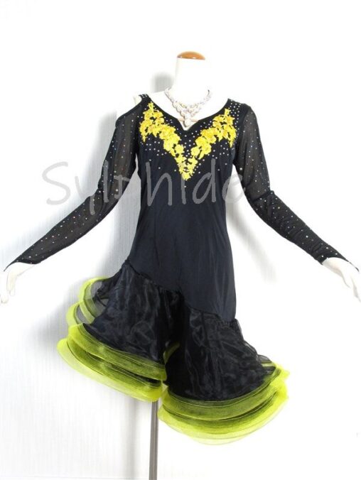 委託】社交ダンス・ラテンドレス・中古・大き目サイズ【L-747・黒