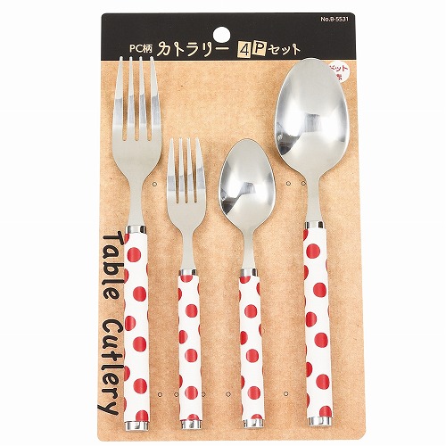 PC柄カトラリー4Pセット(ドット赤) B-5531 パール金属 洋食器 ドット赤