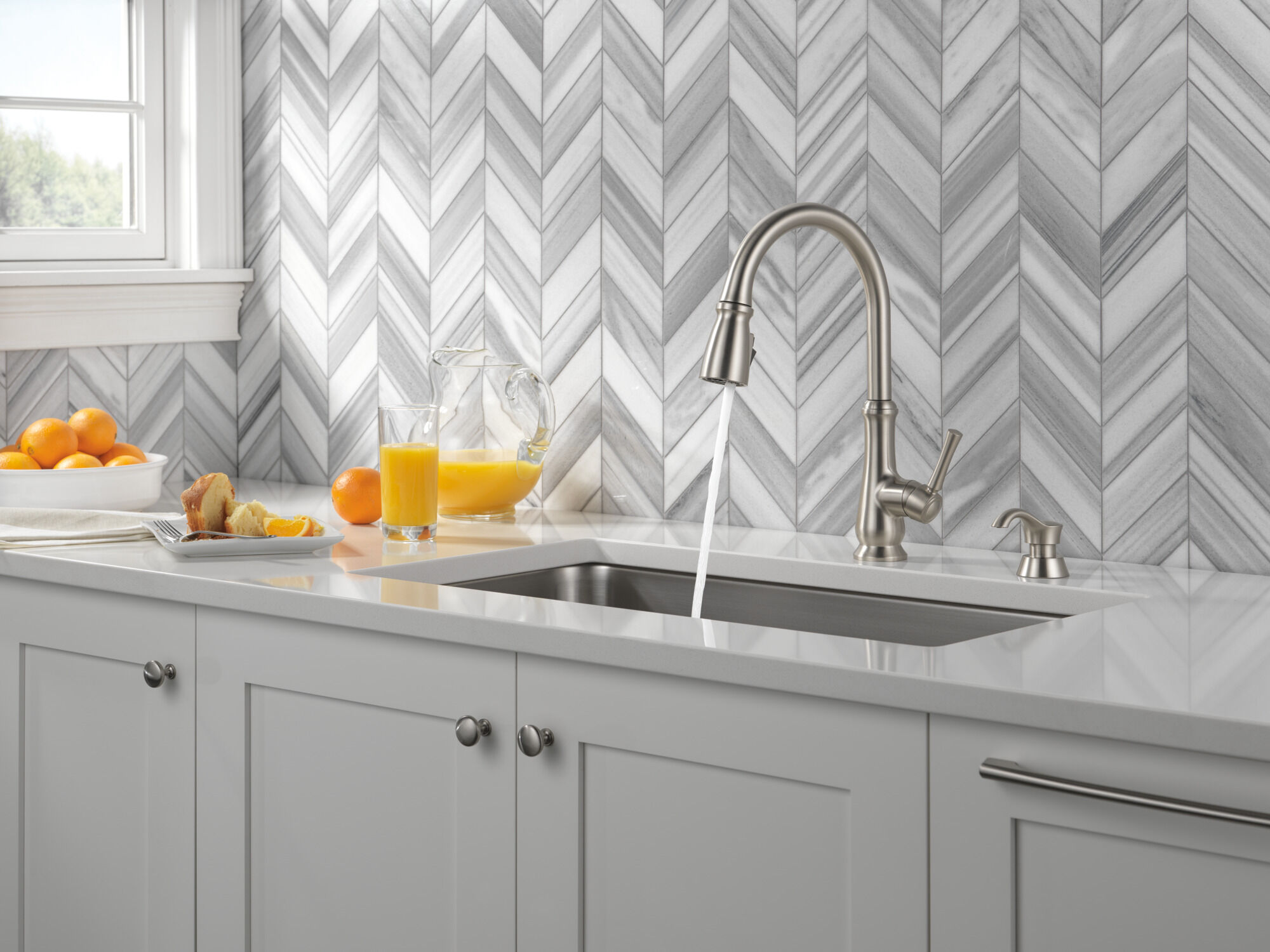 Single Handle Pull-Down Kitchen Faucet with Soap Dispenser and