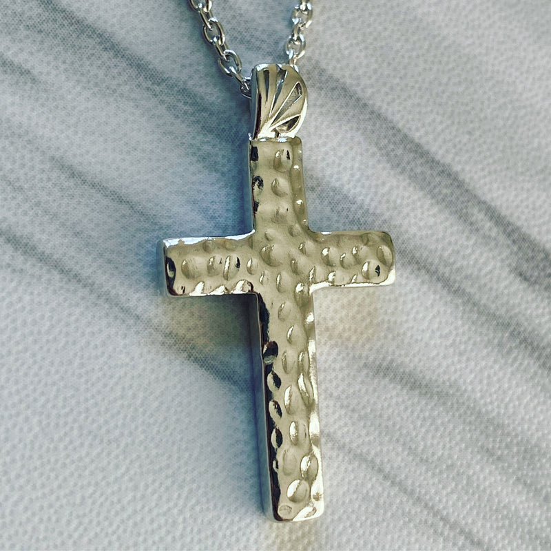 Sterling Silver Hammered Cross Necklace – Divine Box