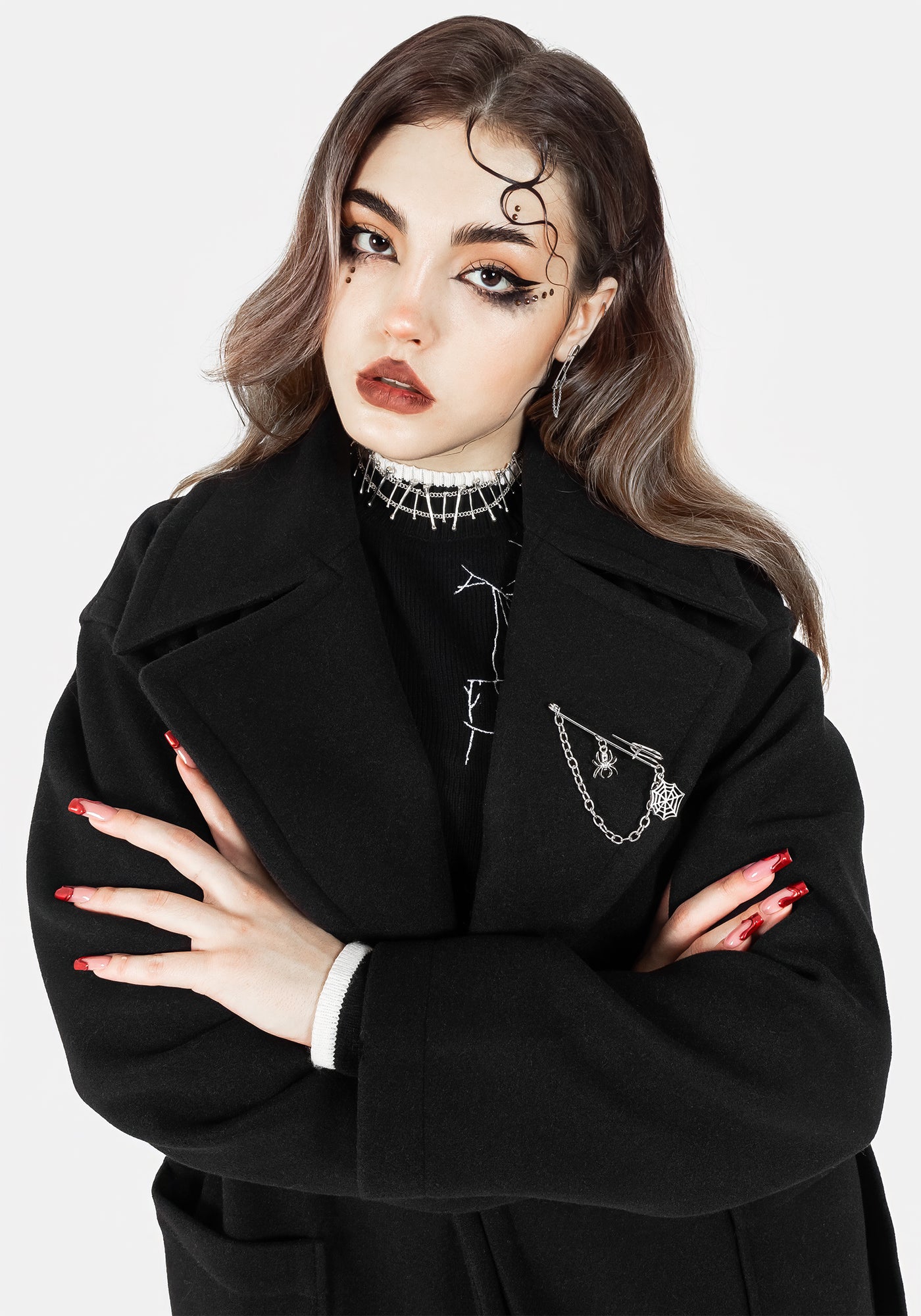 Meltdown Oversized Coat with Brooch - Black | Disturbia - Shop