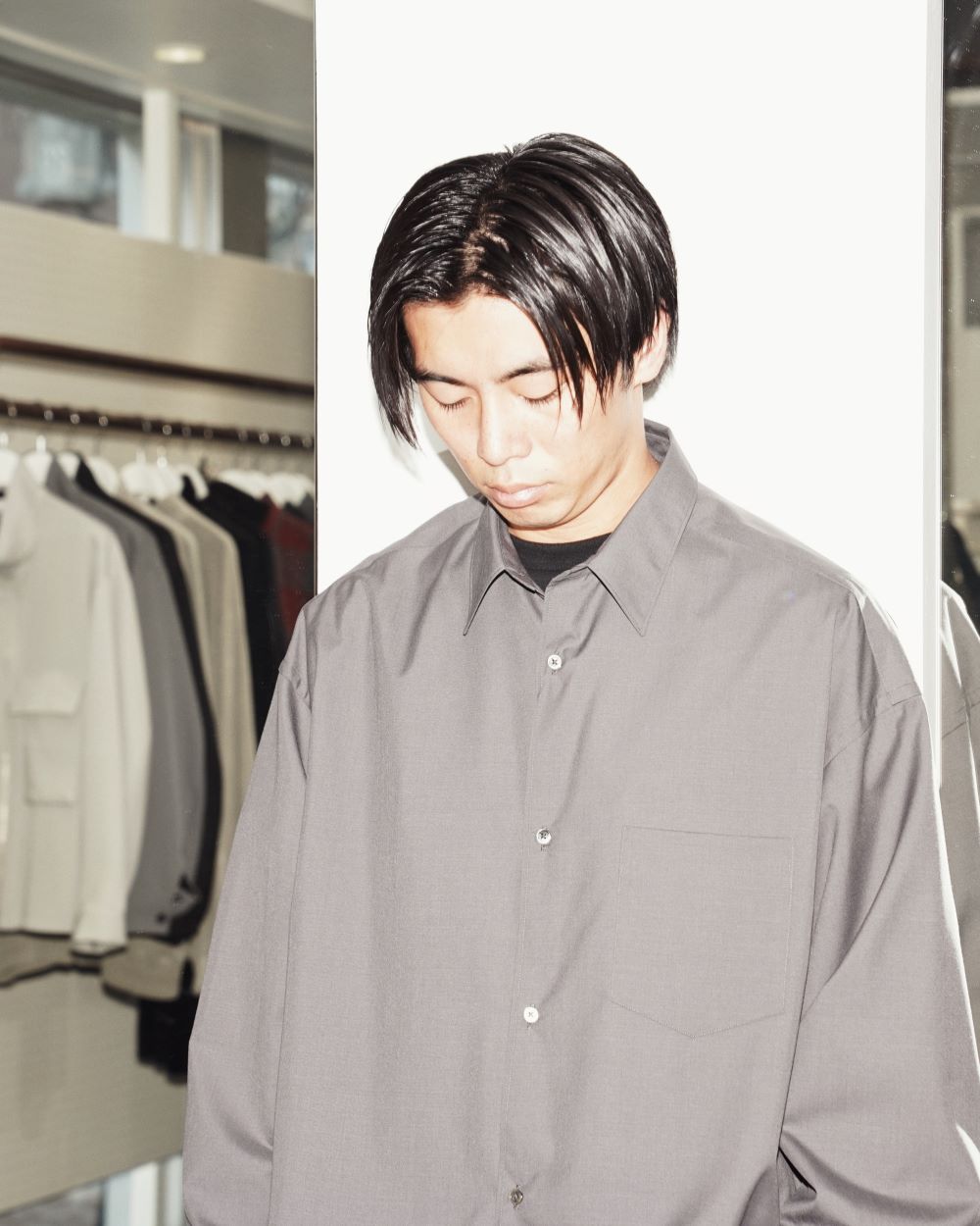 Fine Wool Tropical Oversized Band Collar Shirt | My Graphpaper