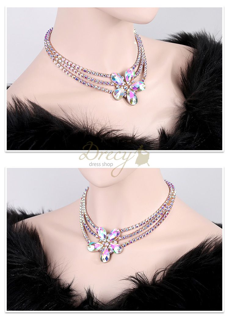 可愛らしさプラス 花びらデザイン オーロラストーンチョーカー 【社交