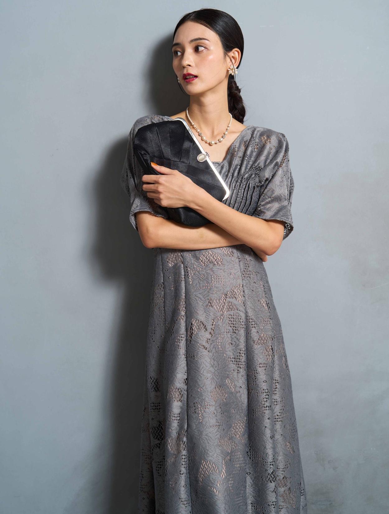 M】ジャガードアンサンブルドレス（グレー）DPSET0664のレンタルページ