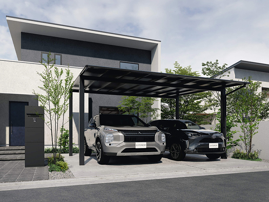 公式】スカイリード 両側支持 ワイド2台用-三協アルミ - カーポート