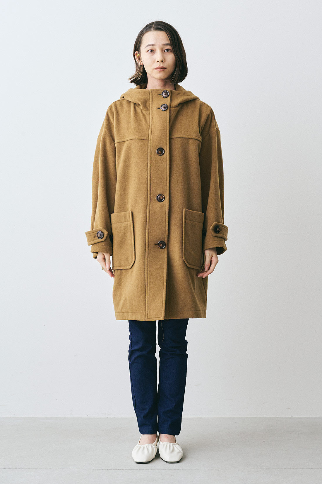 J.PRESS ダッフルコート LL キャメル ウール 裏地ストライプ J.PRESS