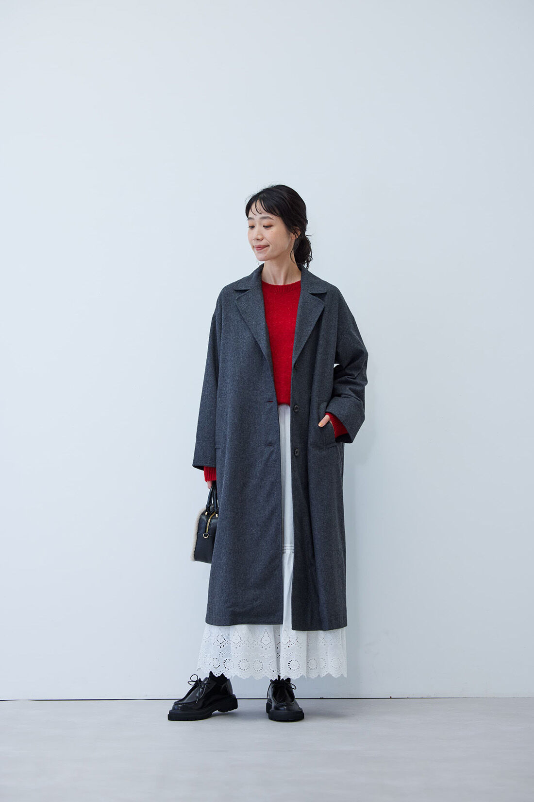 リブ イン コンフォート 長く愛せる ウール混素材の上品ロングコート