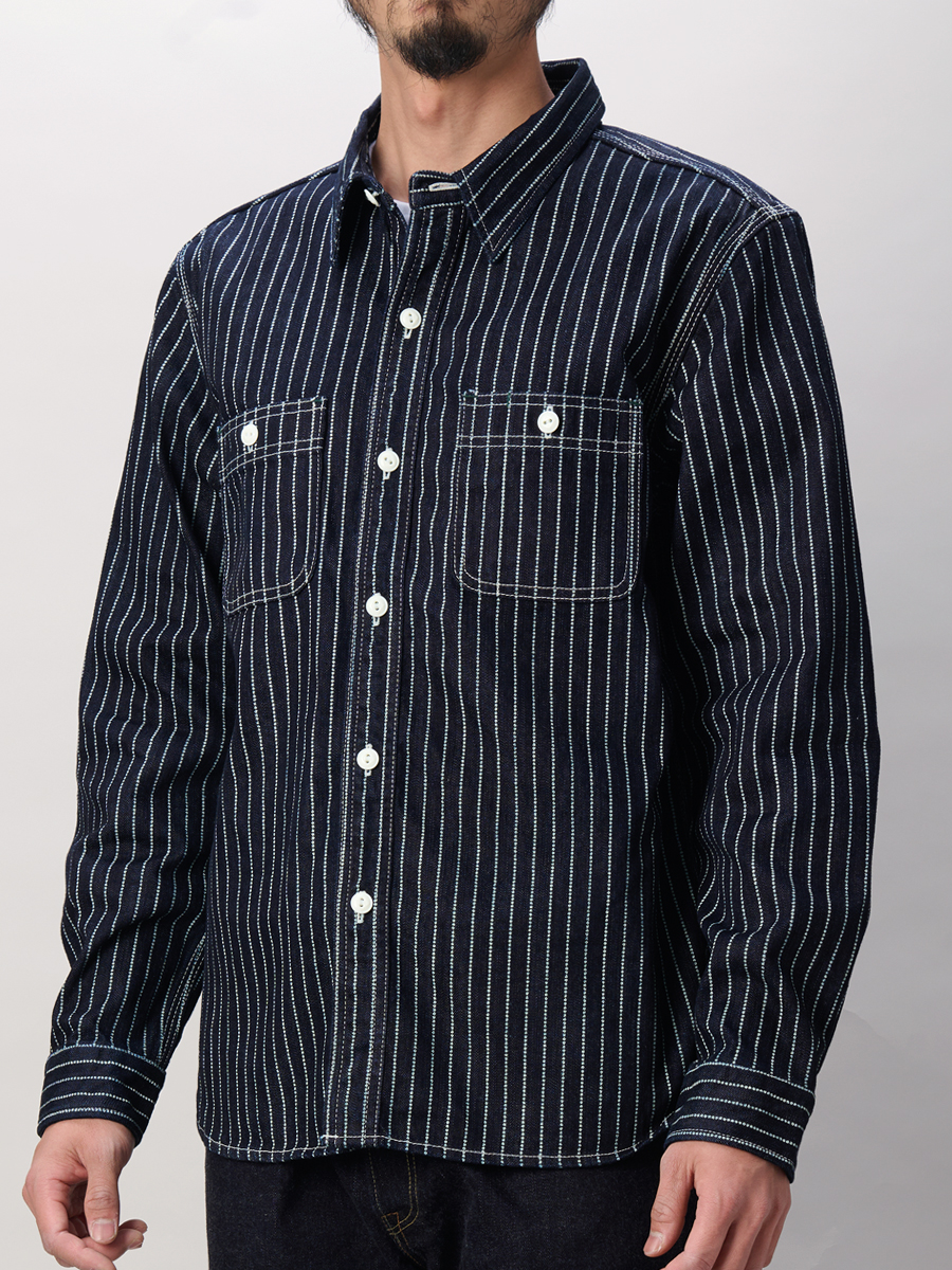 10oz デニム ウォバッシュ ワークシャツ FN-SDK-702L | THE FLAT HEAD