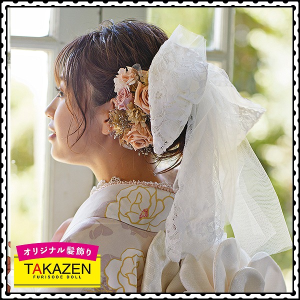 淡色ガーリーくすみ髪飾り通販 ピンク/ベージュ｜成⼈式の振袖ネット