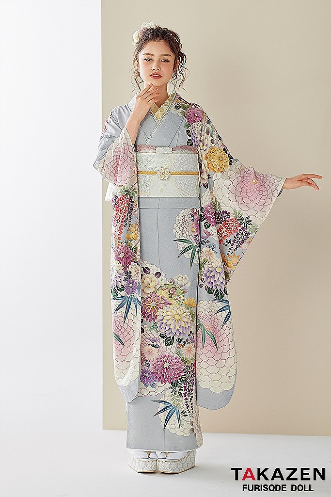 くすみカラー古典 グレー/ニュアンスカラー 菊柄 清楚 大人っぽい 上品