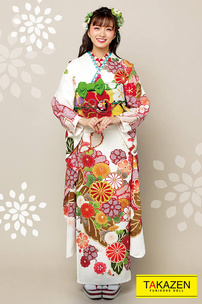 正統派古典 白/赤/クリーム 菊柄/小花柄 上品 きれい シンプル古典振袖