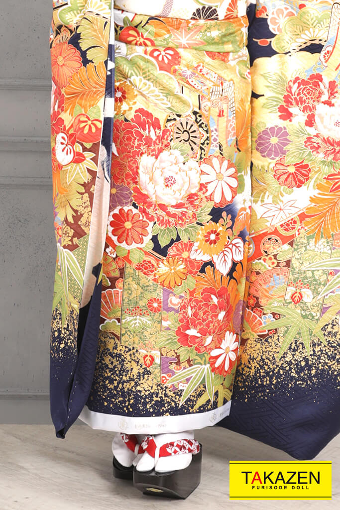 正統派古典 紺(ブルー)/ゴールド(金) ボタン柄 豪華 目立つ 高級金彩