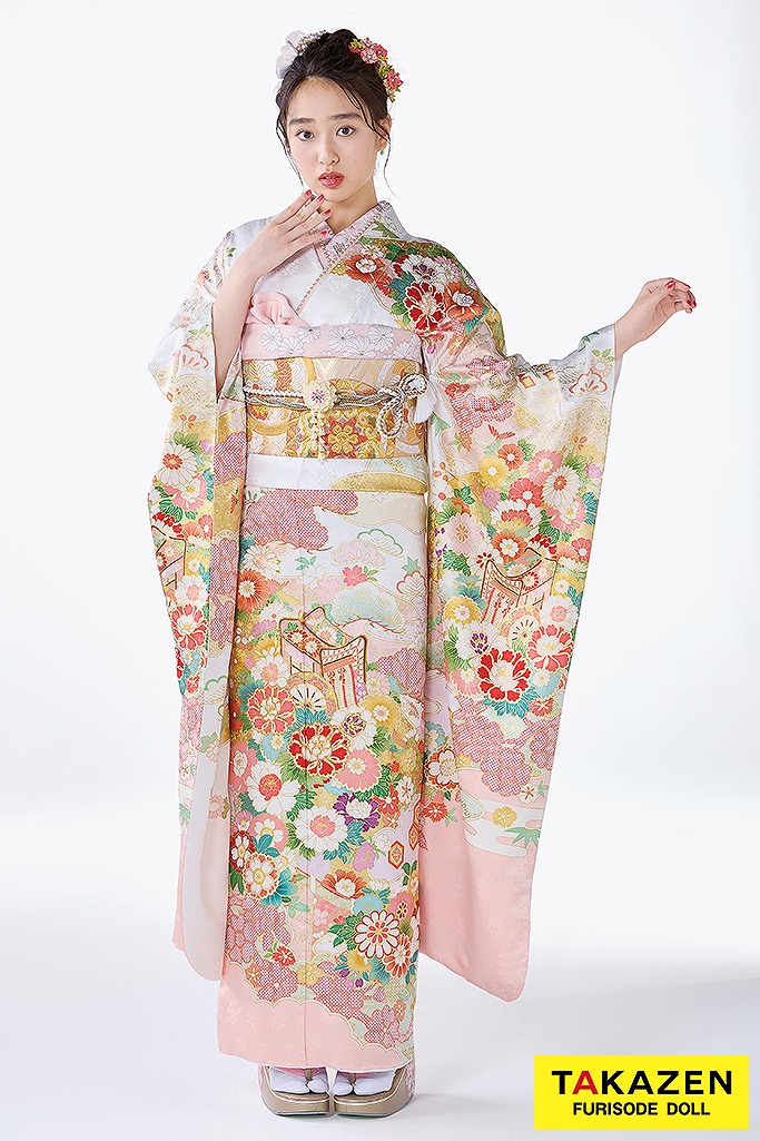 プレミアム古典 吉澤織物/最高級金彩手描友禅 白ピンク かわいい 吉祥