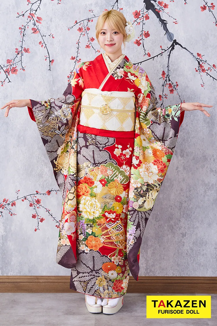 格安！正統派古典 赤/黒/ゴールド(金色) 牡丹柄/扇柄 大人っぽい 豪華