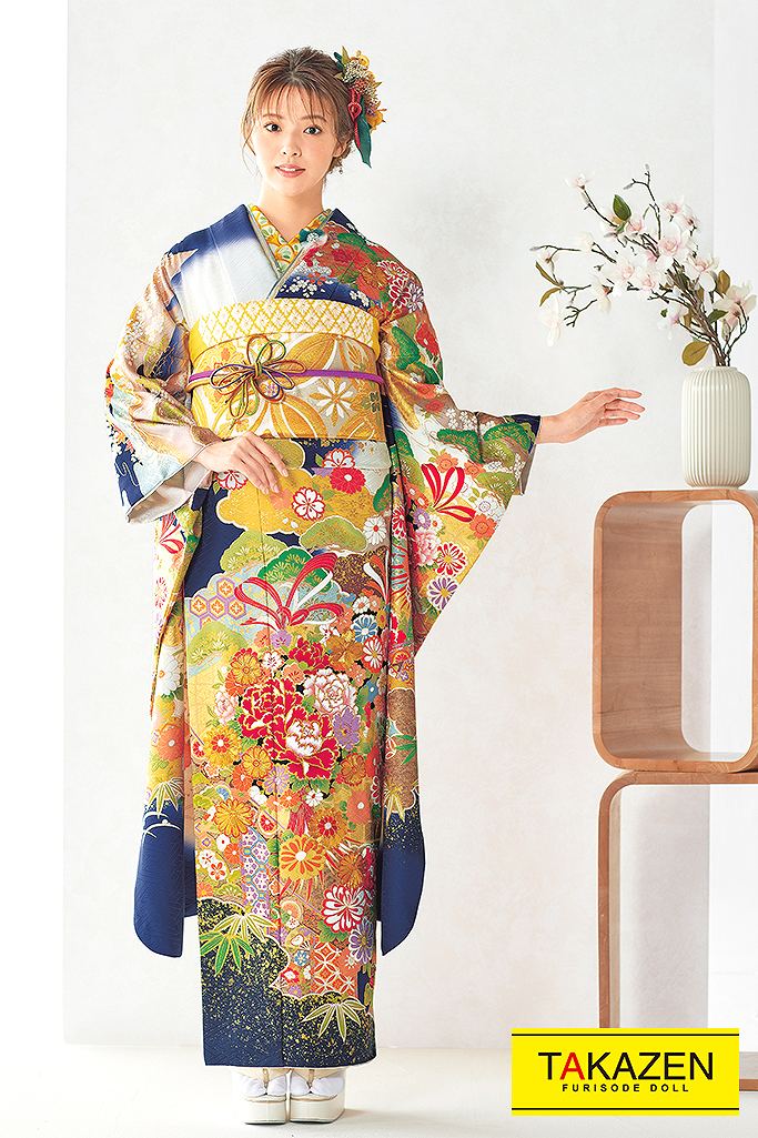 プレミアム古典 白/青(ブルー) 牡丹柄 金駒繍豪華 桂由美プレミアム