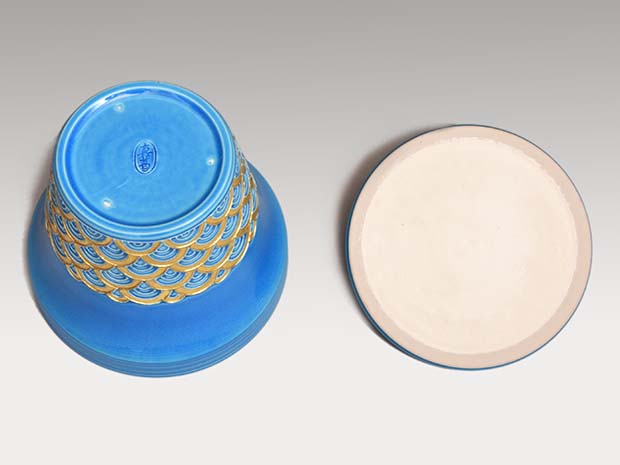 茶道具】真葛香斎造 浅黄ツボツボ蓋置 （共箱） ○ 茶道具】真葛香斎造