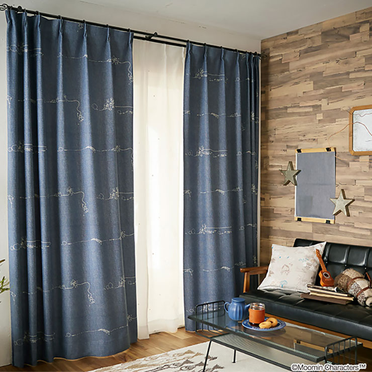 カーテン 遮光 100x178cm 1枚 ムーミン ドレープカーテン DENIM BORDER