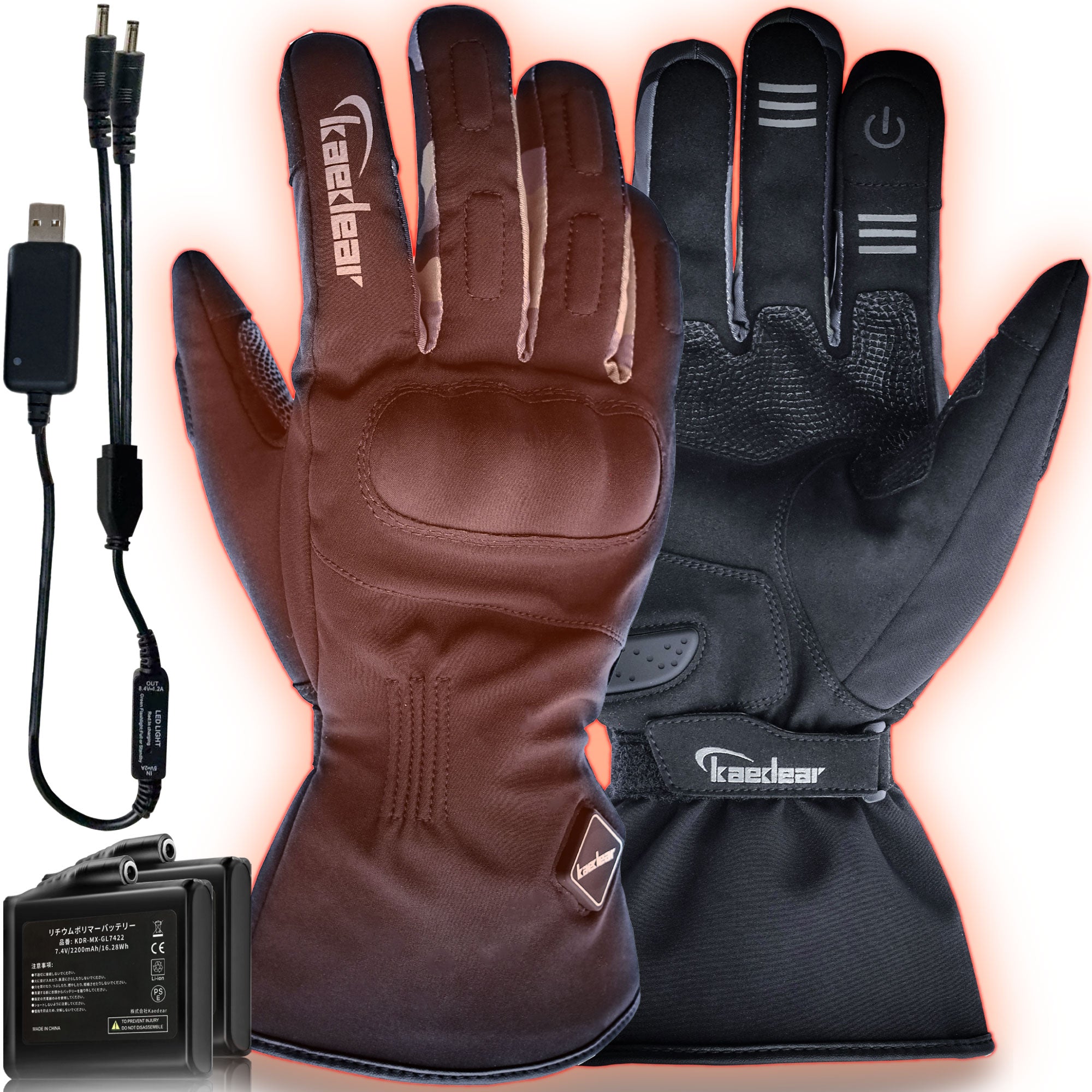 Kaedear 電熱グローブ HEATWAVE 7.4Vバッテリー内蔵 バイク用 防寒 撥