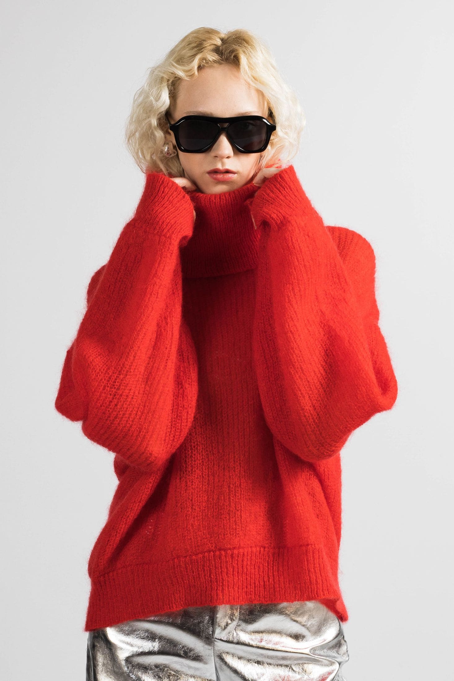 Red Mohair Sweater VIKTORIA - Detachable Collar & Oversized