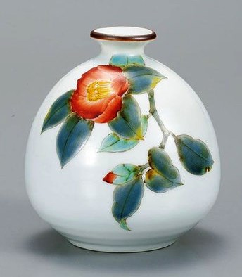 九谷焼・一輪挿し》 一輪生花瓶・椿：平野由佳作（化粧箱入／送料