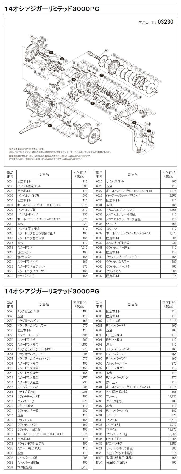 シマノ純正お取り寄せパーツ：納期1ヶ月】14オシアジガーリミテッド
