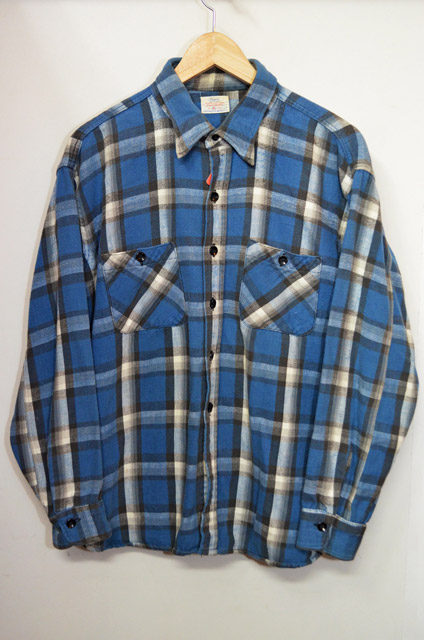 60's SEARS マチ付きネルシャツ “青ベース” - used&vintage box Hi-smile