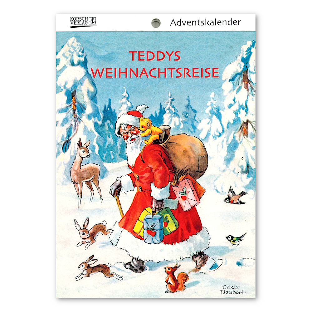 KV15561日めくりアドベントカレンダー サンタとテディ（ドイツ語