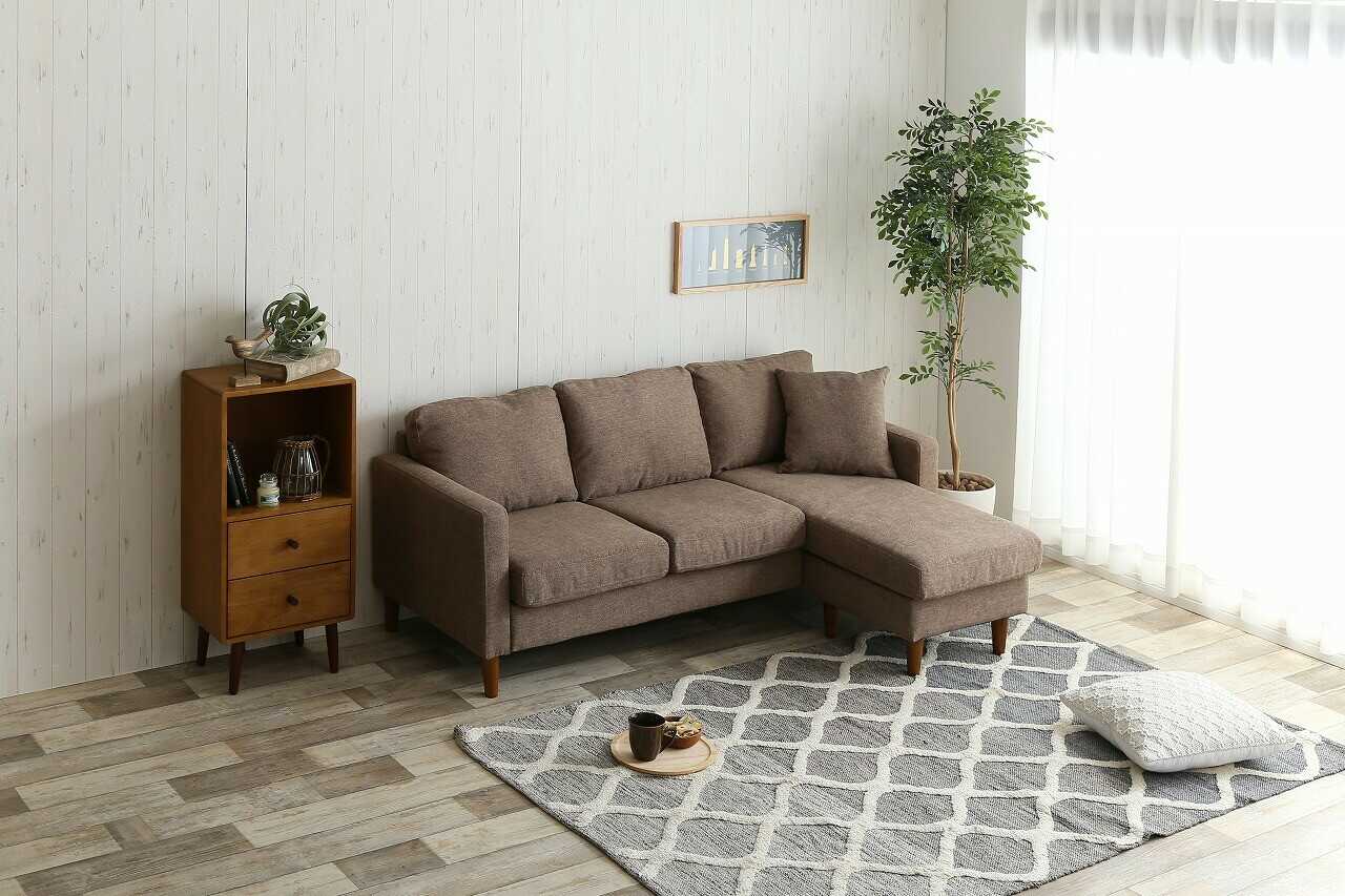 SF-3916 布張りL字ソファー｜茶ブラウン168cmレイアウト変更