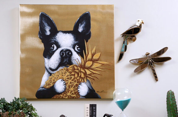 ドッグウィズパイナップル 80x80cm アート | インテリアショップデザイン