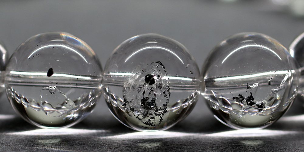 最高品質]水入り水晶ブレスレット/グラファイト入り（約12mm玉