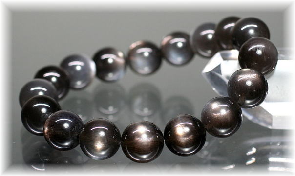 3A++]ブラックサンムーンストーンブレスレット（約13mm玉） - 埼玉県