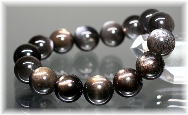 3A++]ブラックサンムーンストーンブレスレット（約14.5mm玉） - 埼玉県