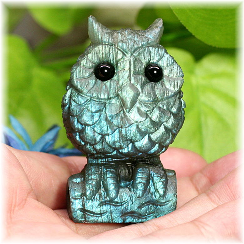 マダガスカル産]ラブラドライト彫刻フクロウ（置物） - 埼玉県吉川市の