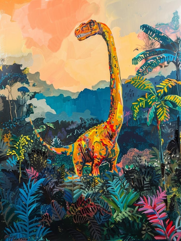 Dinosaur In A Tropical Landscape Painting 1 Art Print by Dino