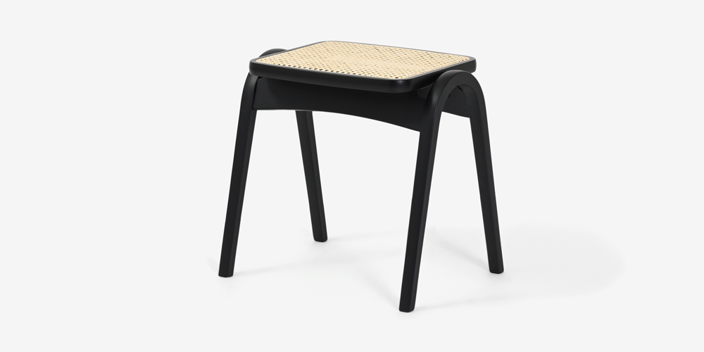 秋田木工 スツール「202-R・R2」ブナ材艶消しブラック色/座面籐張り