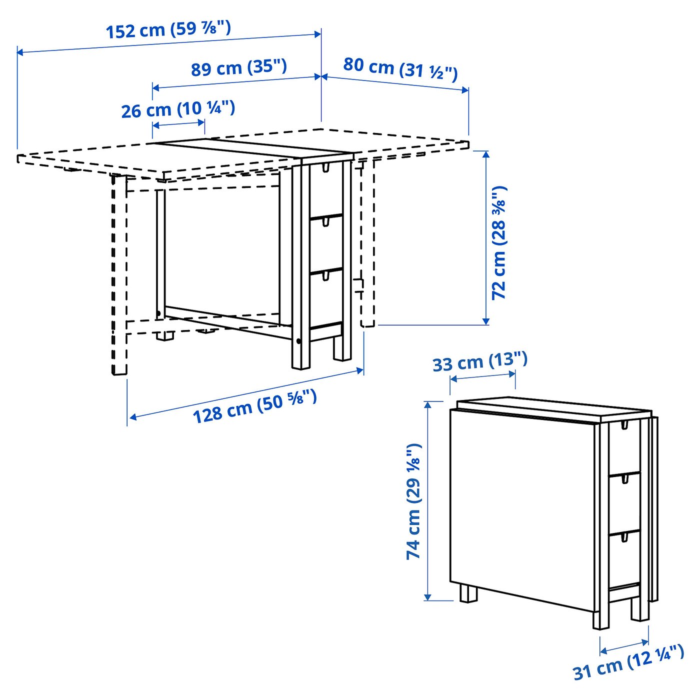 NORDEN ノールデン ゲートレッグテーブル, バーチ, 26/89/152x80 cm - IKEA