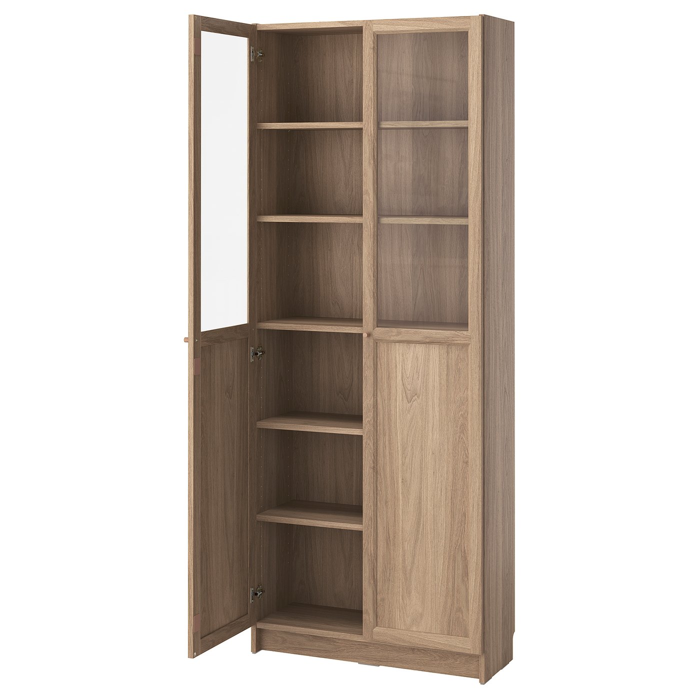 BILLY ビリー / OXBERG オクスベリ 本棚 パネル/ガラス扉付き, オーク