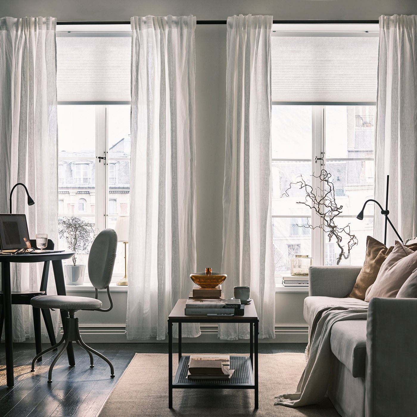 DYTÅG ディトーグ 遮像・採光カーテン 1組, ホワイト/ヘディングテープ