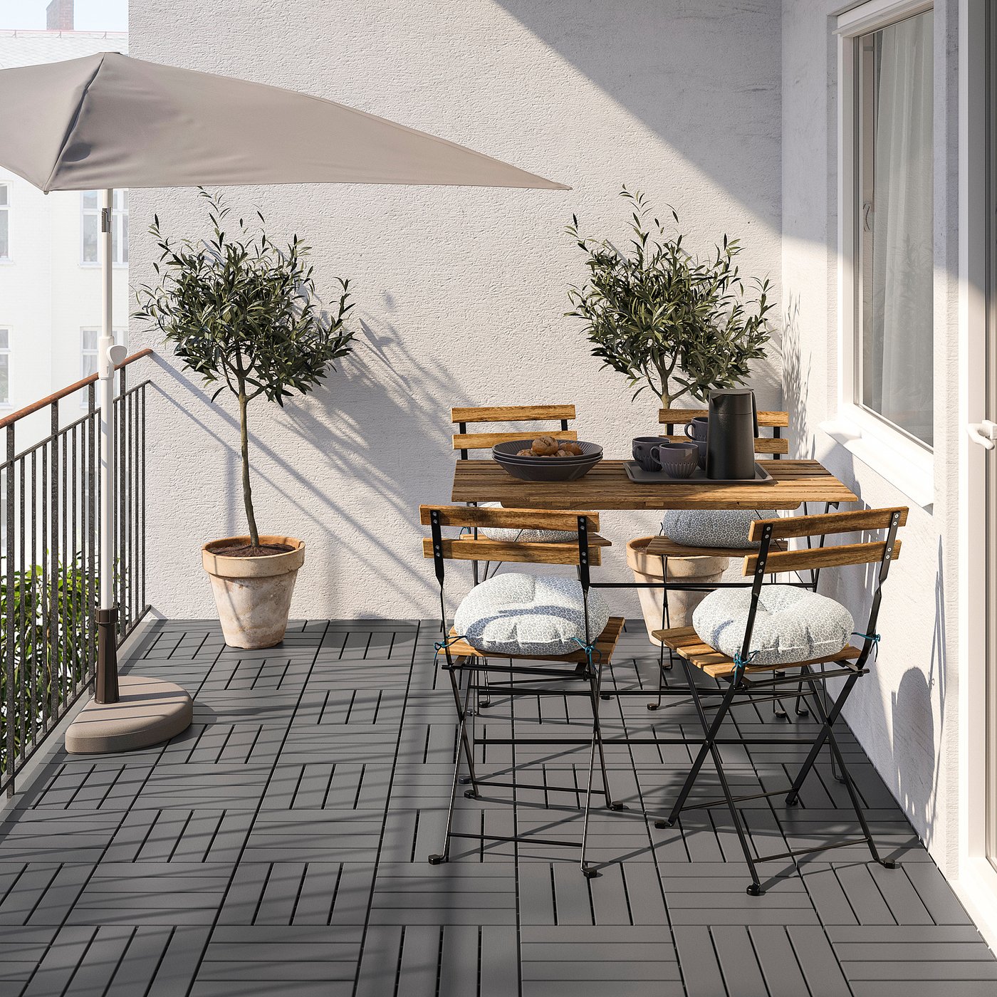 TÄRNÖ テルノー テーブル＋チェア4 屋外用, ブラック/ライトブラウン