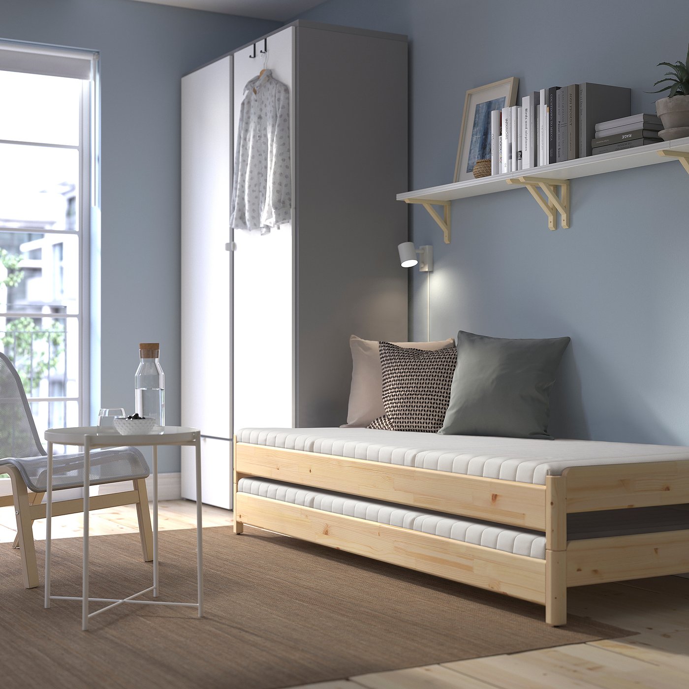 UTÅKER ウトーケル スタッキングベッド マットレス2枚付き, パイン材