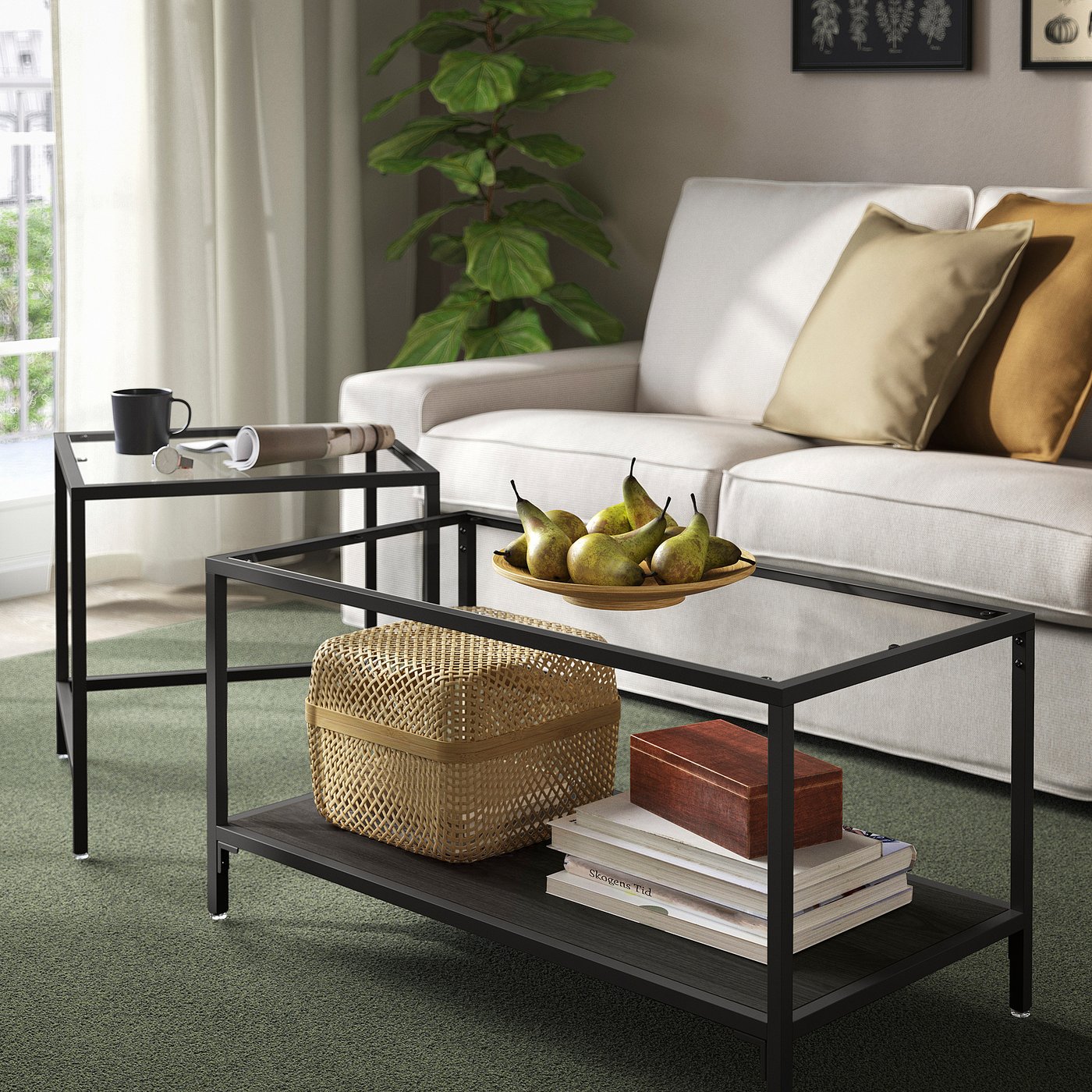 VITTSJÖ ヴィットショー ネストテーブル2点セット, ブラックブラウン