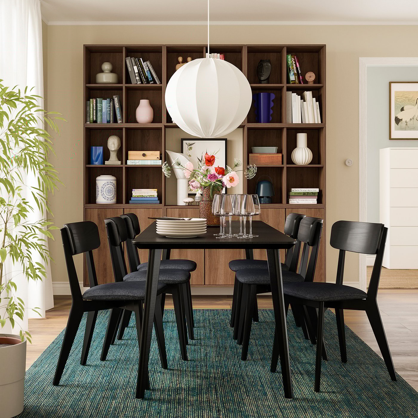 LISABO / LISABO table and 6 chairs, black/Tallmyra black/gray, 783