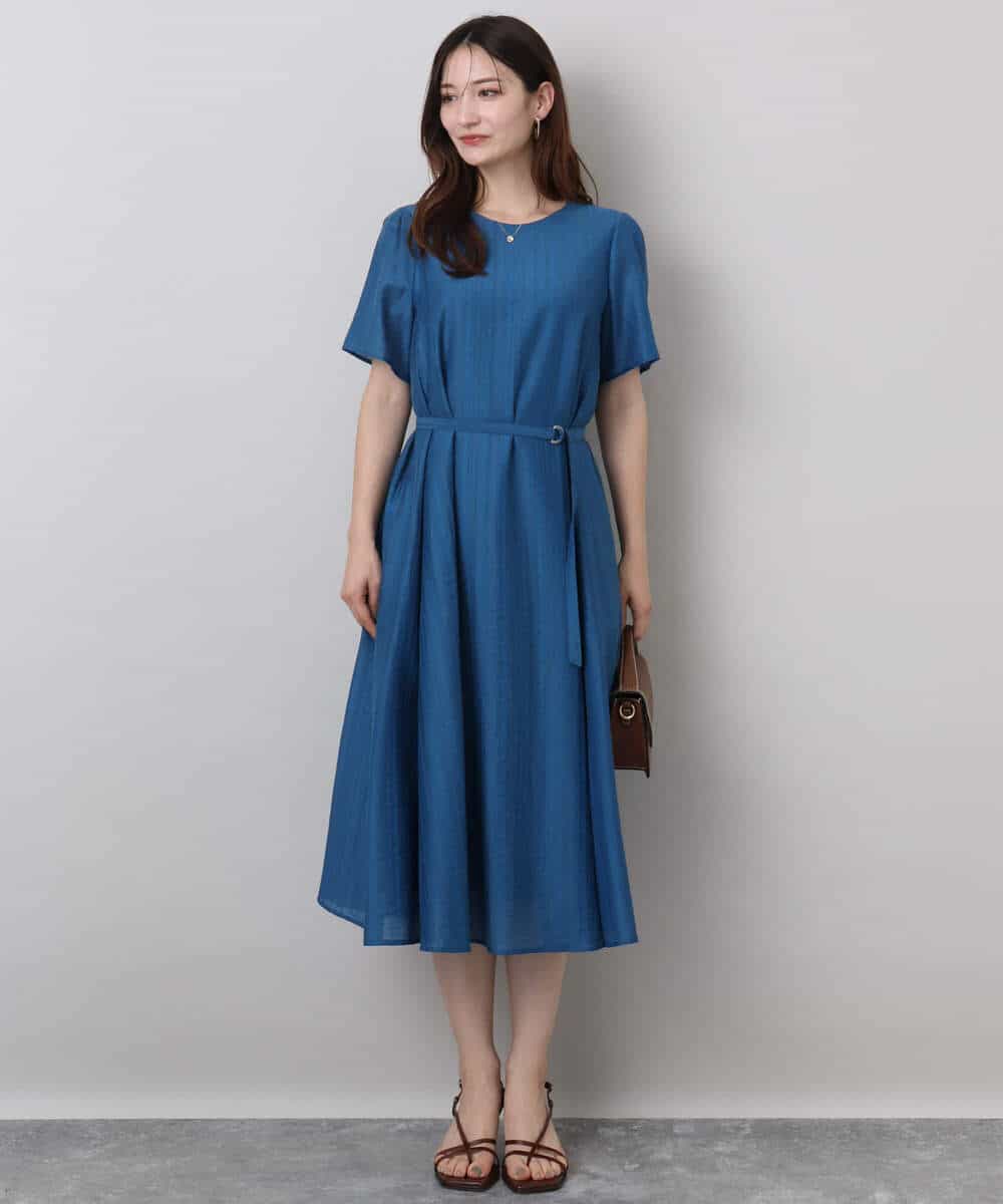 ドビーストライプフレアーシルエットワンピース/洗える(ワンピース