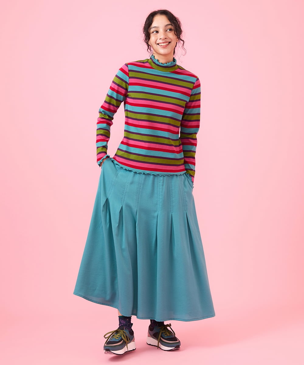 T/Rナイロン 切り替えタックスカート(ロング・マキシ丈スカート