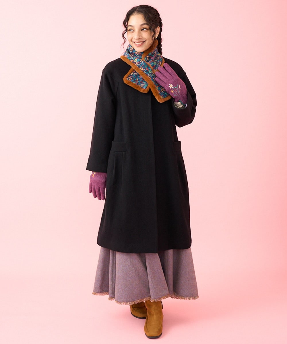 メルトン ノーカラーロングコート(ノーカラーコート) | Jocomomola