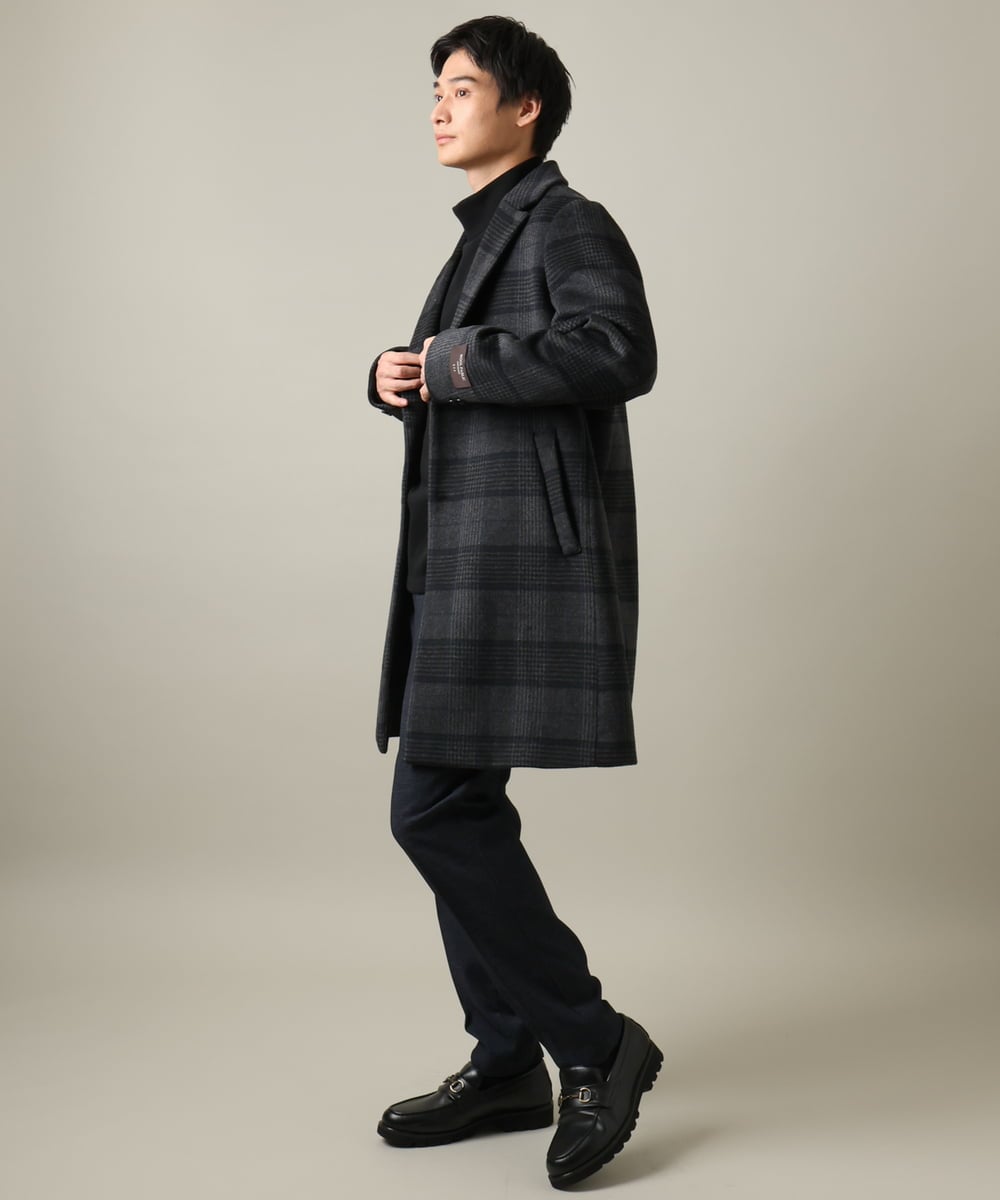 着やせ効果抜群◎】ウールチェック柄チェスターコート（ミドル丈