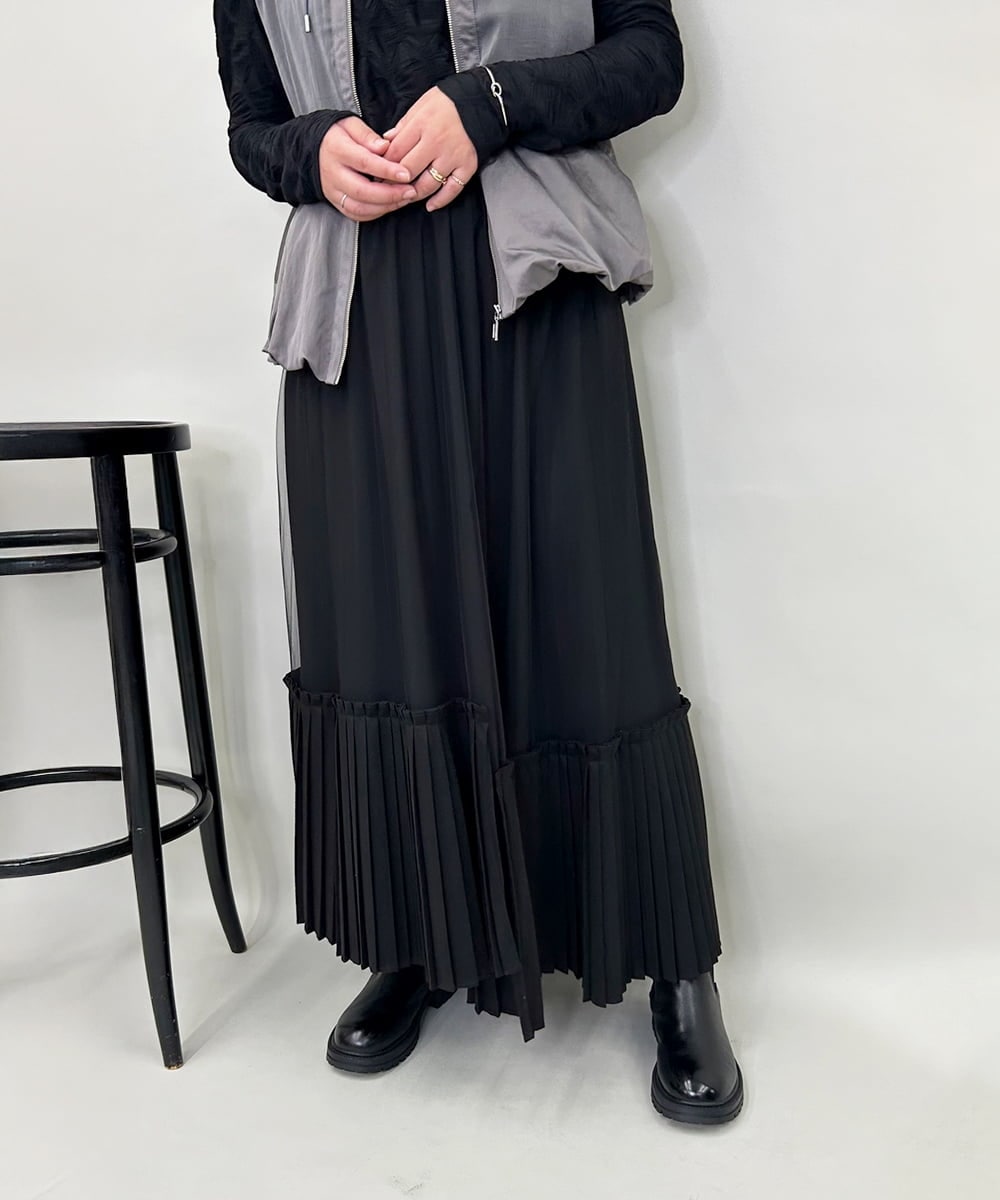 アシンメトリープリーツチュールスカート(ロング・マキシ丈スカート