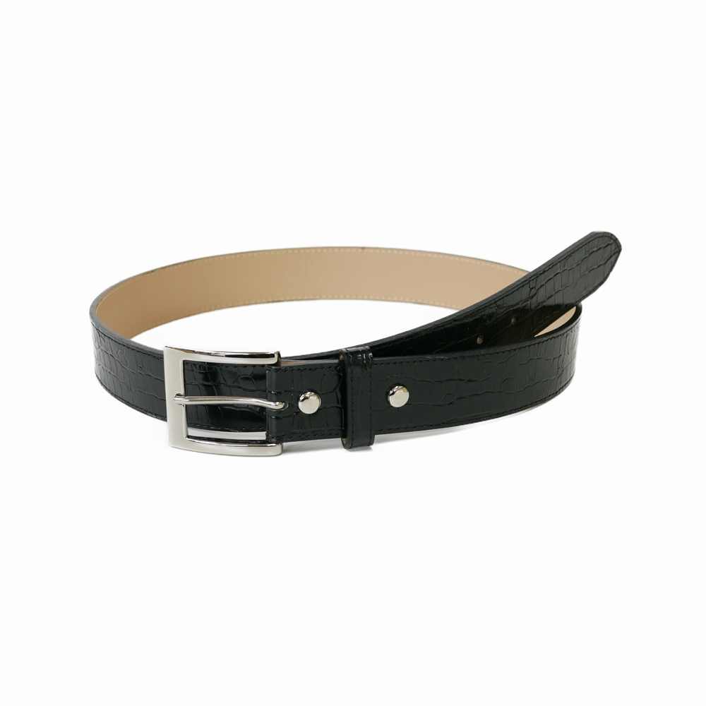 WACKO MARIA/CROCODILE EMBOSSED LEATHER BELT（BLACK）［レザーベルト